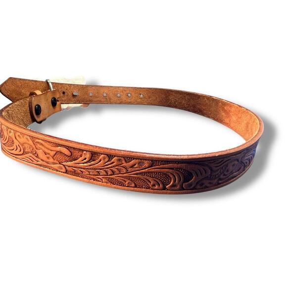 Justin Top Grain Cowhide Leather Southwestn Belt Size 26 Hand Tooled - Picture 4 of 9